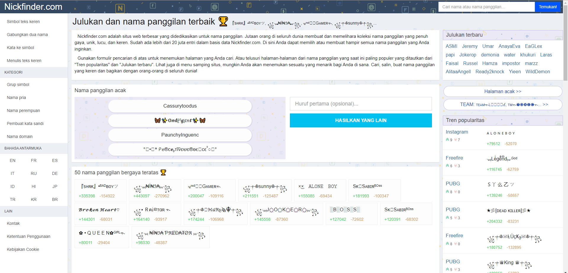 nama FF keren cantik